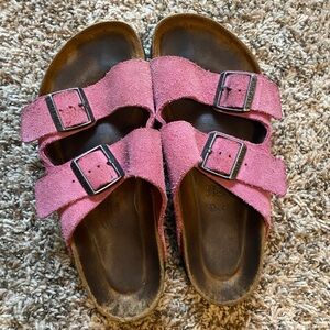 Birkenstocks Arizona pink suede soft footbed medium sandals 38 women 7 - 7.5